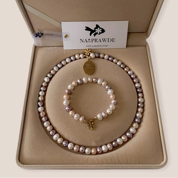 NA*PRAWDE genuine pearl necklace set Potato Shape 8mm AAA Grade-new With Tag - Picture 8 of 9